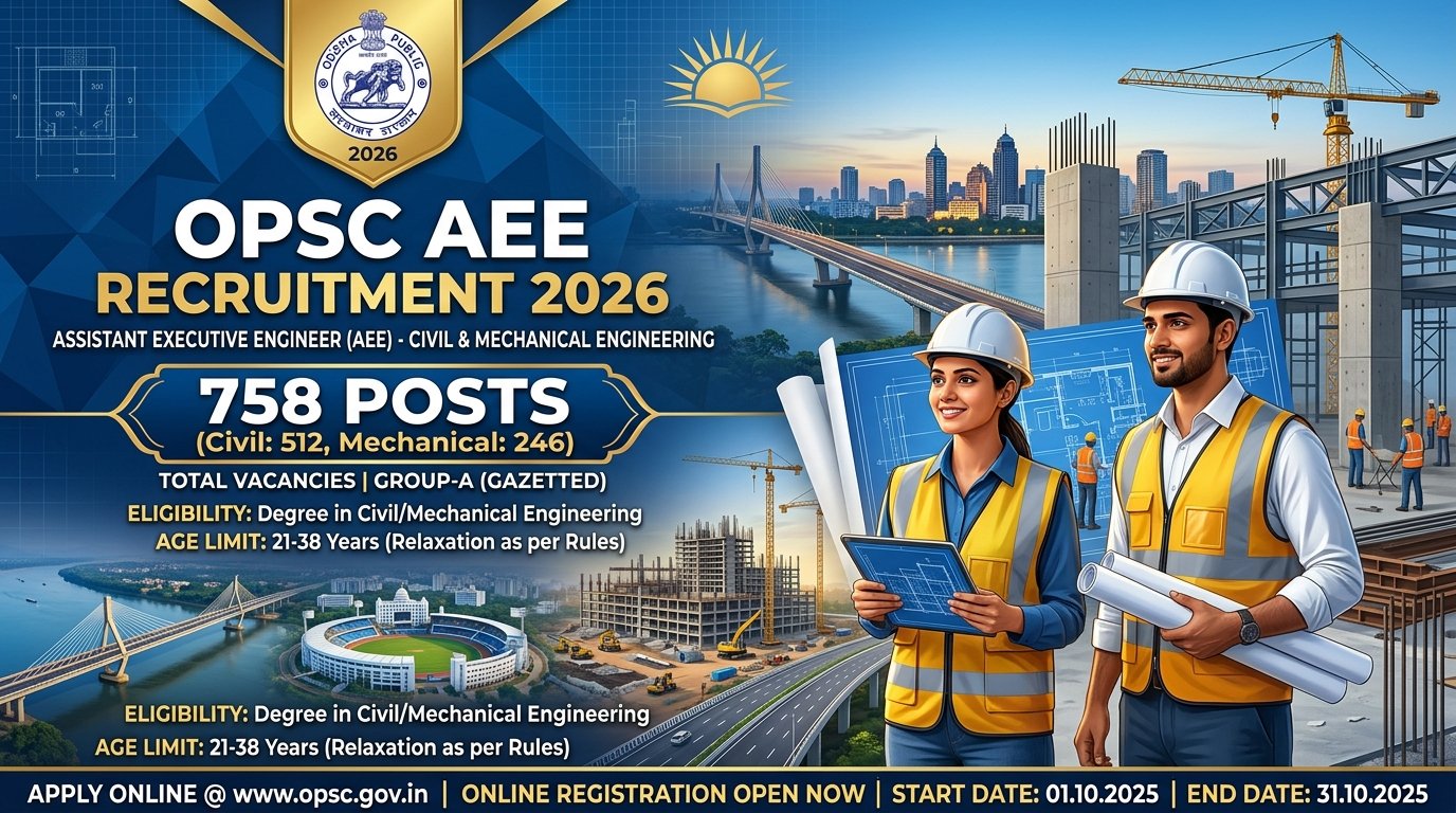 OPSC AEE Recruitment 2026: Notification Out For 758 Assistant Executive Engineer Posts, Check Eligibility And Application Schedule - Official Recruitment Notification Banner