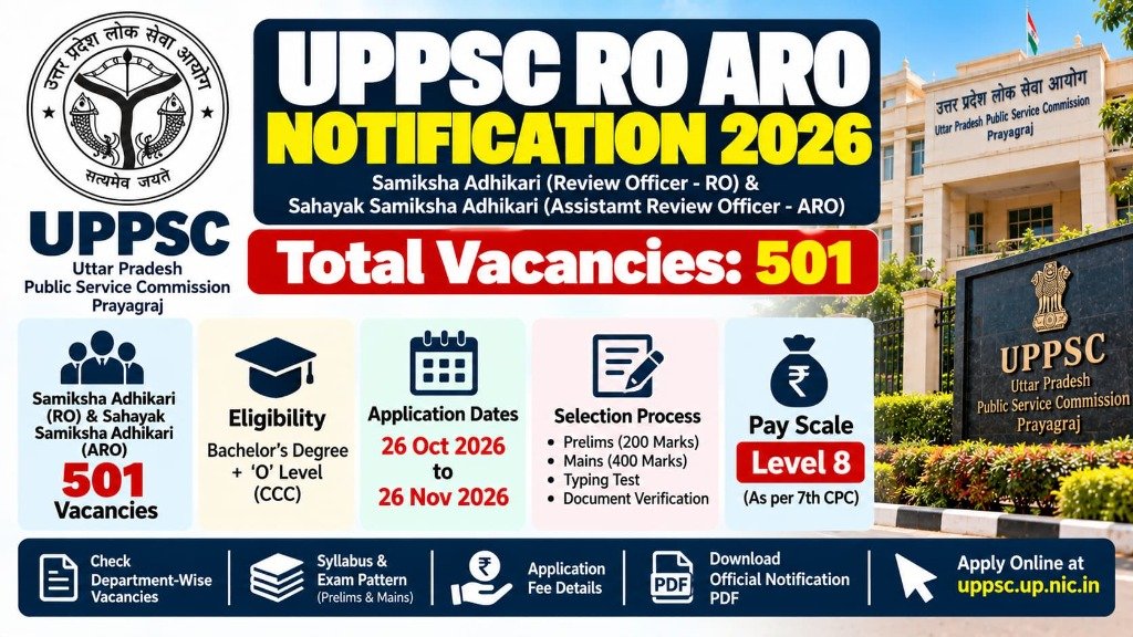 UPPSC RO ARO Notification 2026 Out: Apply Online for 501 Samiksha Adhikari Posts – Check Eligibility, Syllabus, Fee & Exam Pattern - Official Recruitment Notification Banner