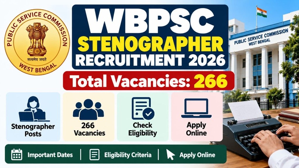 WBPSC English Stenographer Recruitment 2026 Out: Apply Online for 266 Posts (Pay Level-9) at psc.wb.gov.in - Official Recruitment Notification Banner